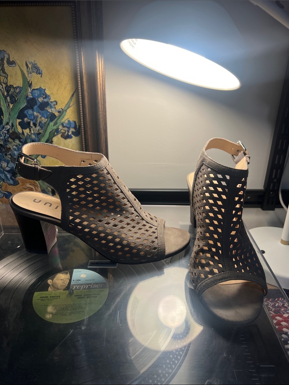 Unisa Taupe Perforated Block Heel Sandals